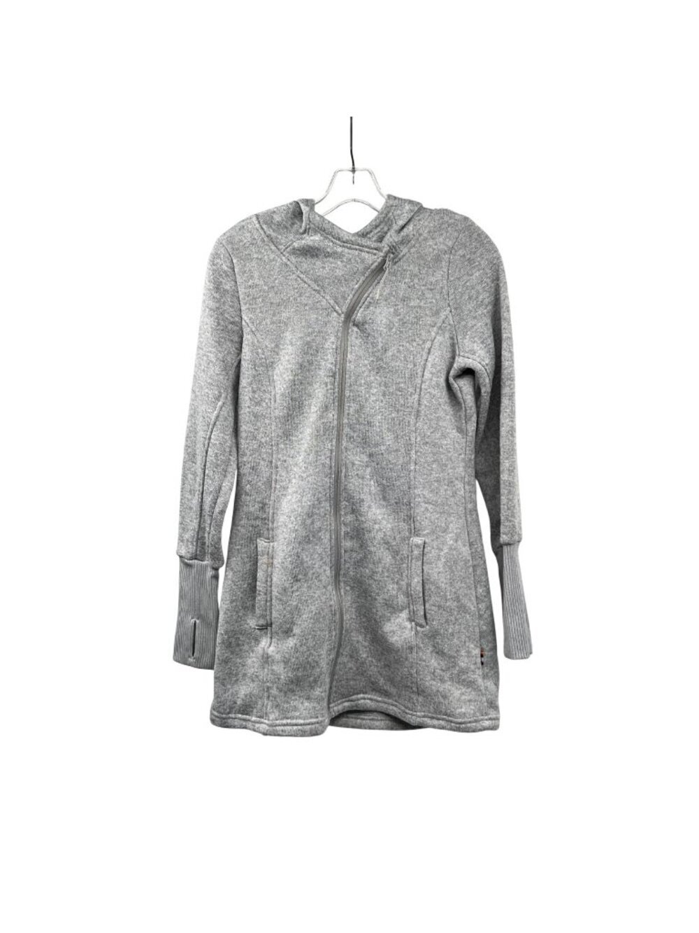 Mondetta Sport Knit Jacket Hooded Full Zip Gray Thumbholes Size Medium Pockets